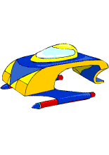vaisseau spatial jaune et bleu